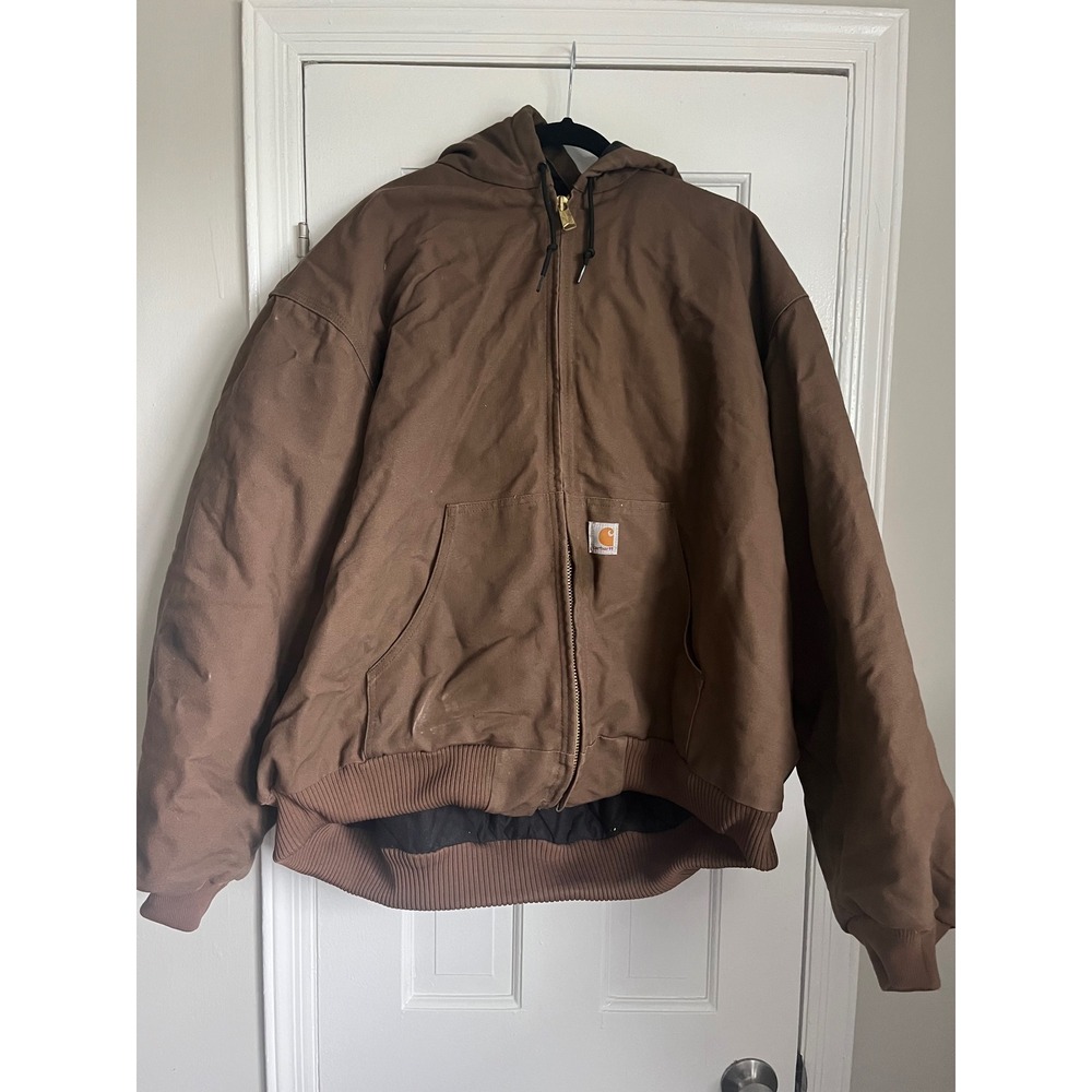 Carhartt Made in USA Brown Quilted Flannel Lined Duck Active Jacket Men 4XL J140